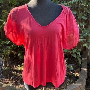 French Connection Coral Top. Size Med. Cotton Modal with Silk Sleeves